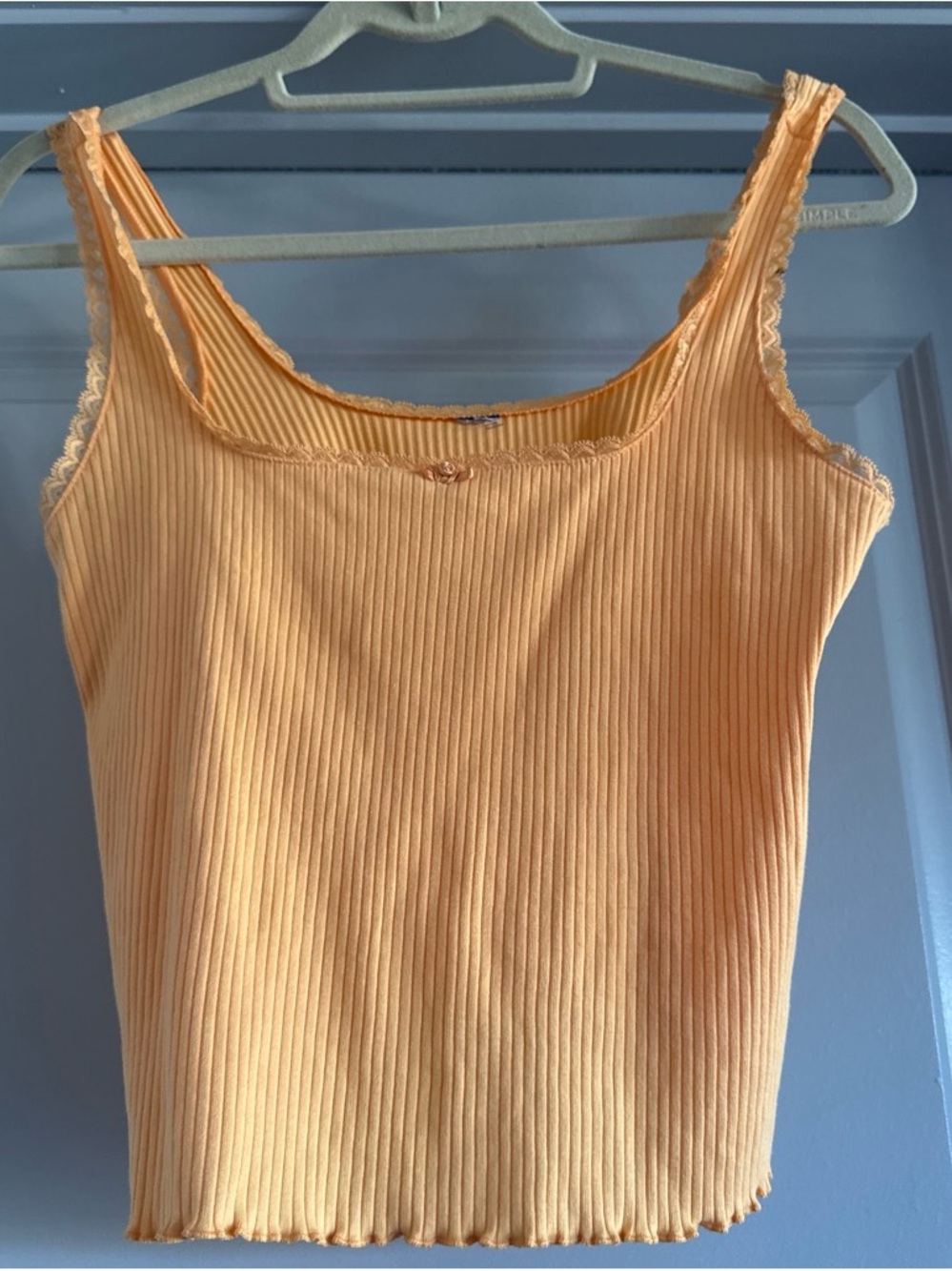 SHEIN Peach Ribbed Lace-Trim Crop Tank